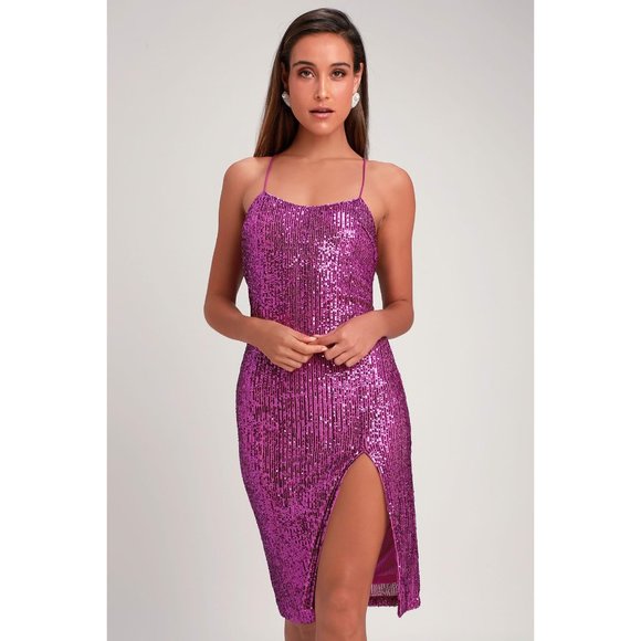 Lulu's Superstar Sequin sexy cocktail party dress size Medium NEW magenta - Picture 5 of 11